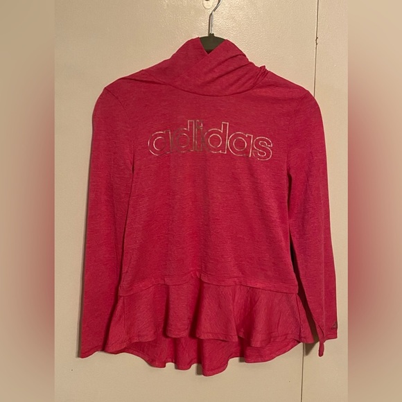 Adidas girls activewear top with ruffle bottom & hood, M (10-12) - Picture 1 of 4